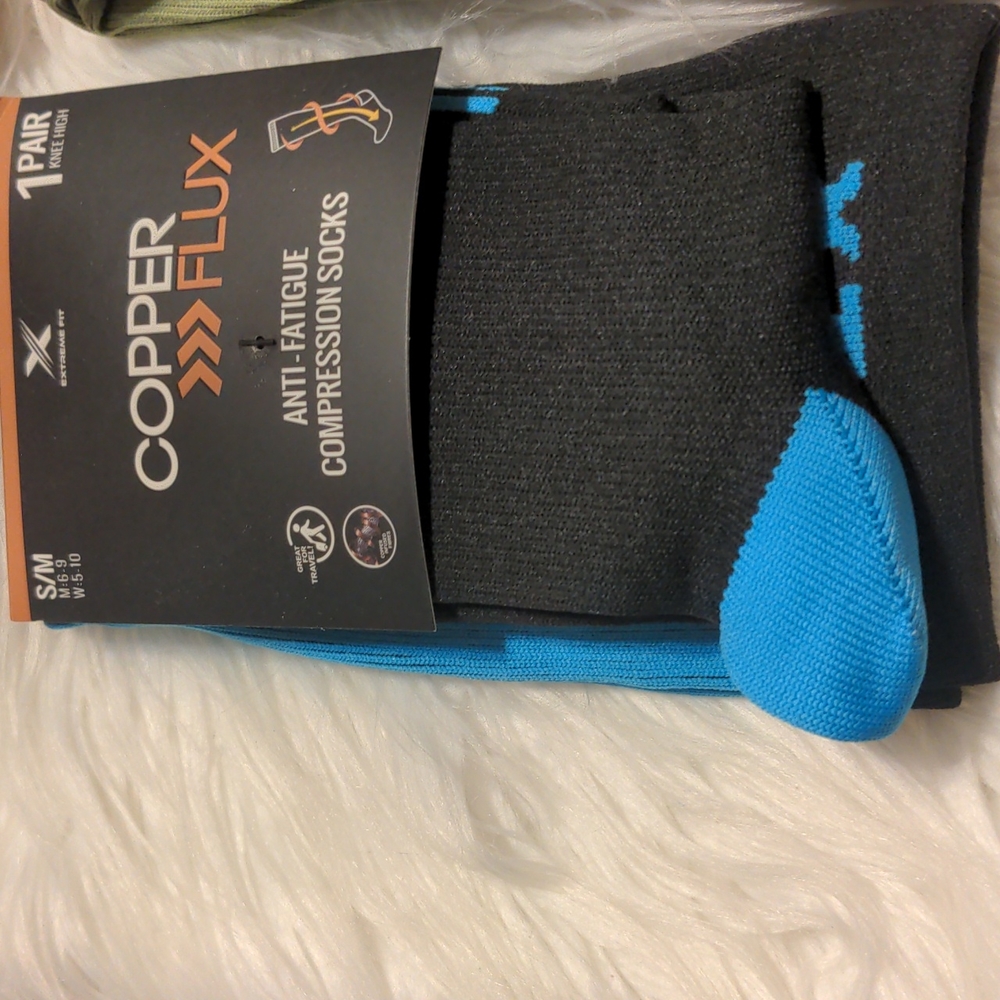 1 pair Copper flux anti fatigue compression socks  men 6-9 women's 5-10 s/m